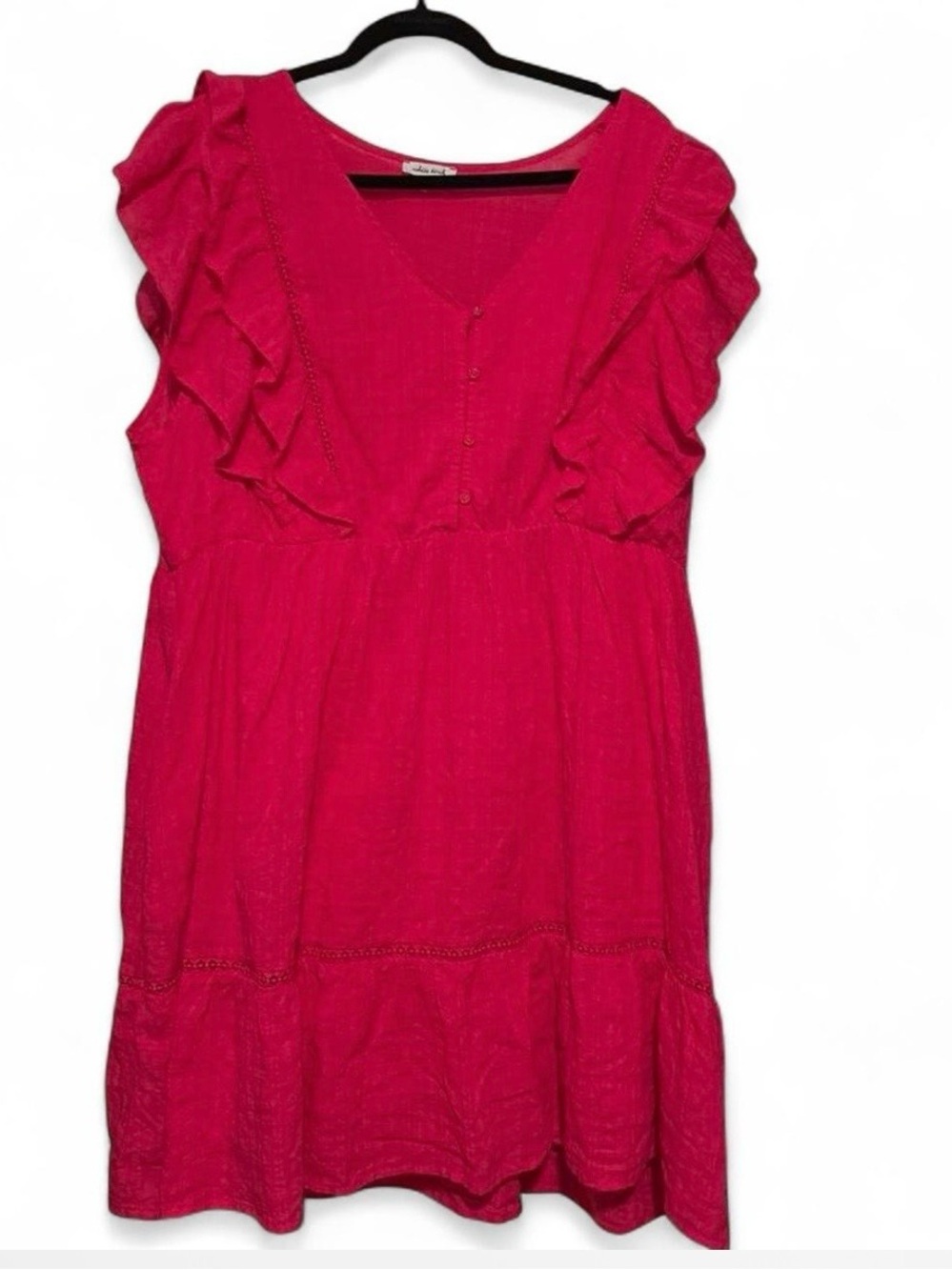 white birch Hot Pink Ruffle Sleeve Mini Dress